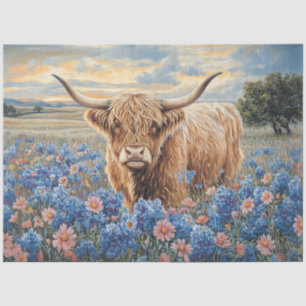 Highland-Kuh Rosa und Blaue Wildblumen Decoupage Seidenpapier