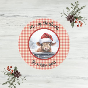 Highland-Kuh Rot Weiß Gingham Monogramm Weihnachte Getränkeuntersetzer