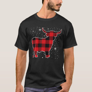 Highland-Kuh rote Buffalo-Karo Weihnachts-Pyjama T-Shirt
