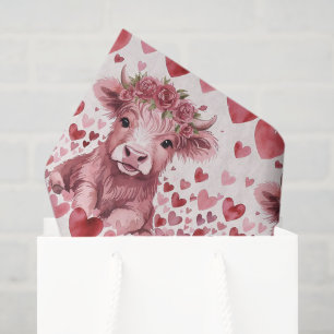 Highland-Kuh rote Rosen rosa Herz Blumen Geschenk Seidenpapier