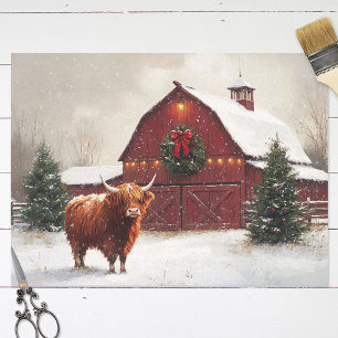 Highland-Kuh Roter Stall Weihnachts-Decoupage Seidenpapier