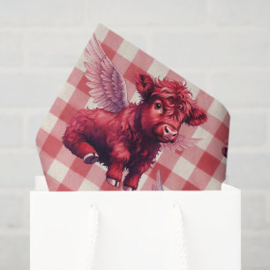 Highland-Kuh Ruby Red Cupid mit Flügeln Geschenkei Seidenpapier