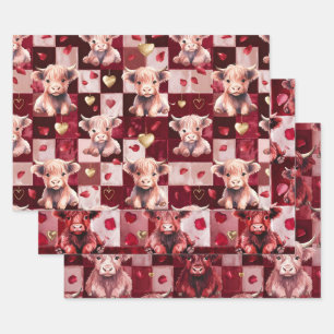 Highland-Kuh Ruby-Red Golden-Heart-Teen-Geschenk Geschenkpapier Set