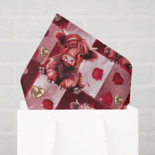 Highland-Kuh Ruby-Rot Goldenes Herz Geschenkeinlag Seidenpapier