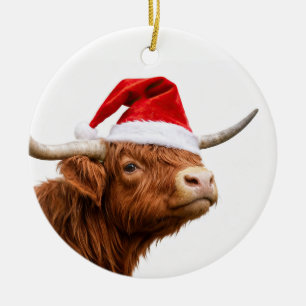 Highland-Kuh-Santa-Hut Süße Weihnachtsfeiertage Keramik Ornament