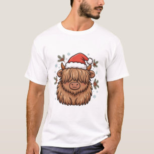 Highland-Kuh-Santa-Hut-Weihnachts-Tier-Kunst T-Shirt