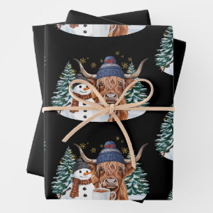 Highland-Kuh Schneemann Heiße Schokolade Weihnacht Geschenkpapier Set