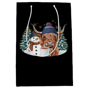 Highland-Kuh Schneemann Heiße Schokolade Weihnacht Mittlere Geschenktüte