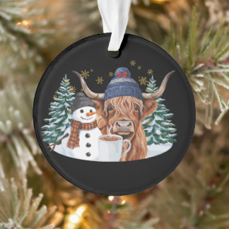Highland-Kuh Schneemann Heiße Schokolade Weihnacht Ornament