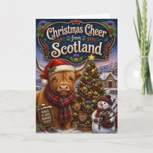 Highland-Kuh-Schneemann-Yule-Weihnachtskarte Karte