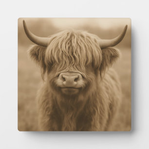 Highland-Kuh-Sepia-Porträt Fotoplatte