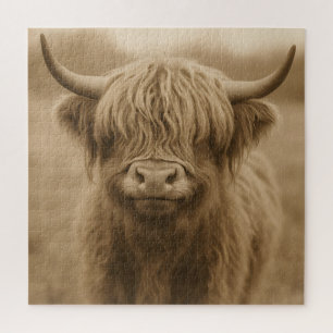 Highland-Kuh-Sepia-Porträt Puzzle