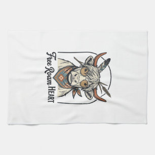 Highland-Kuh-Shirt Freier Geist Vintage-Gravur A Geschirrtuch