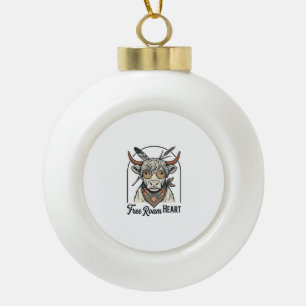 Highland-Kuh-Shirt Freier Geist Vintage-Gravur A Keramik Kugel-Ornament
