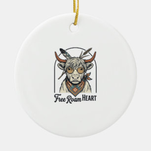 Highland-Kuh-Shirt Freier Geist Vintage-Gravur A Keramik Ornament