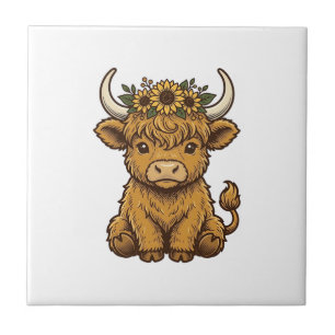 Highland-Kuh-Shirt Süße Sonnenblume Kalb Kunst Fliese