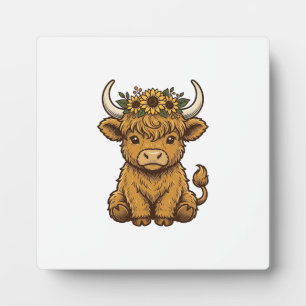 Highland-Kuh-Shirt Süße Sonnenblume Kalb Kunst Fotoplatte