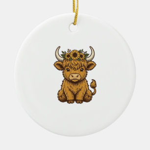 Highland-Kuh-Shirt Süße Sonnenblume Kalb Kunst Keramik Ornament