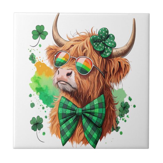 Highland-Kuh St. Patrick’s Png, Glückskuh Fliese (Vorderseite)