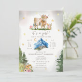 Highland-Kuh-Sterne-Blumen-Berg-Baby-Party  Einladung (Stehend Vorderseite)