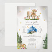 Highland-Kuh-Sterne-Blumen-Berg-Baby-Party  Einladung (Vorne/Hinten)