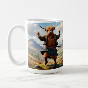 Highland-Kuh tanzt Highland Fling, Kaffeetasse