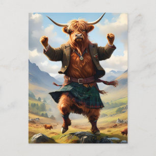 Highland-Kuh tanzt Highland Fling, Postkarte