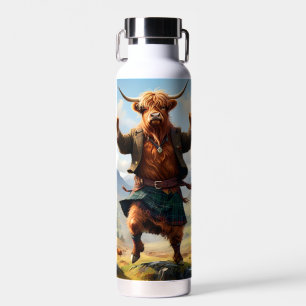 Highland-Kuh tanzt Highland Fling, Trinkflasche