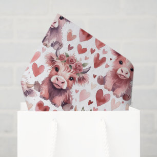 Highland-Kuh-Valentinstag-Rosa-Blumen-Aquarell Seidenpapier