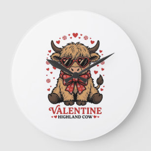 Highland-Kuh-Valentinstag Süße Vintage-Stich-Shir Große Wanduhr