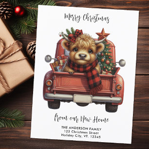Highland-Kuh Vintage-Roter LKW Frohe Weihnachten Postkarte