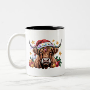 Highland-Kuh Weihnachten Färsen Bauernhof Landwirt Zweifarbige Tasse