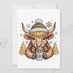 Highland-Kuh-Weihnachten Fluffig Gemütlich Süß Gol Feiertagskarte