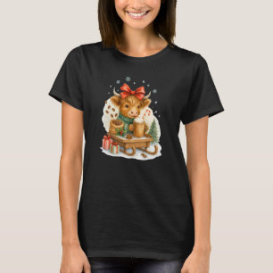 Highland-Kuh-Weihnachten-Kaffee-Kakao-Schlitten-Sü T-Shirt