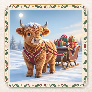 Highland-Kuh Weihnachten Rechteckiger Pappuntersetzer