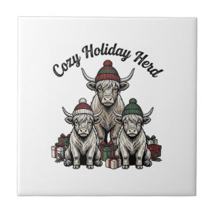 Highland-Kuh-Weihnachten-Vintage-Feiertags-Herde-K Fliese