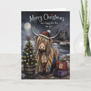 Highland-Kuh-Weihnachtsbaumkarte Karte