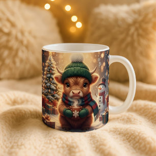 Highland-Kuh-Weihnachtsbecher, süße Kalb-Kunst, Fe Jumbo-Tasse