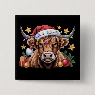 Highland-Kuh-Weihnachtsfärsen-Landwirt-Tierliebhab Button