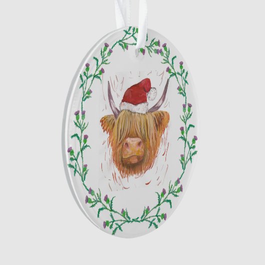 Highland Kuw Weihnachtshut Thistle Kranz ohne Text Ornament (Vorderseite)