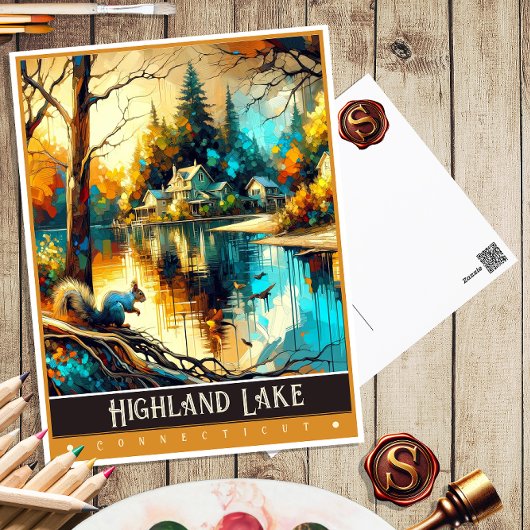 Highland Lake, Connecticut | Vintage Malerei Postkarte
