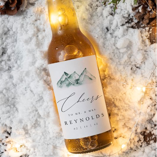 Highland | Mountain Watercolor Wedding Bierflaschenetikett