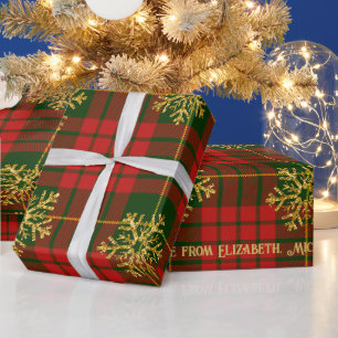 Highland Noel Tartan Gold Schneeflocke Personalisi Geschenkpapier