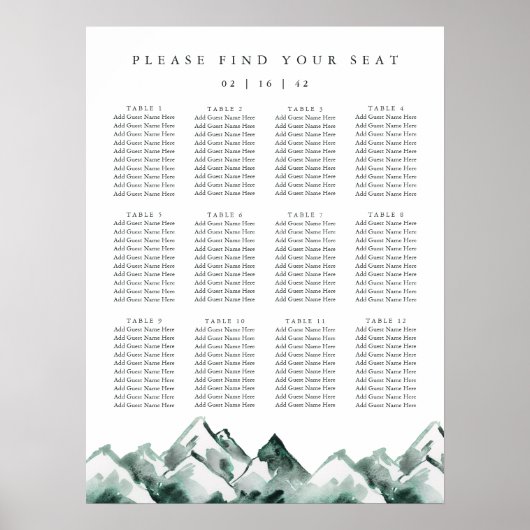 Highland Printable Mountain Wedding Seating Chart Poster (Vorne)