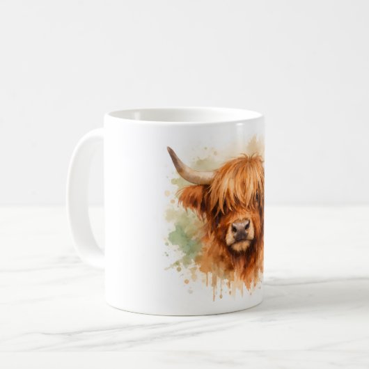 Highland-Rind - Aquarell-Tiere Kaffeetasse (Vorderseite Links)