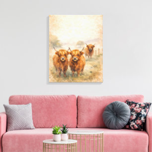 Highland-Rind - Aquarell-Tiere Leinwanddruck