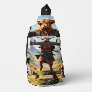 Highland-Rind beim Tanzen des Highland Fling, Crossbody Bag