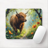 Highland-Rind im Wald mit Wildblumen Mousepad (Mit Mouse)
