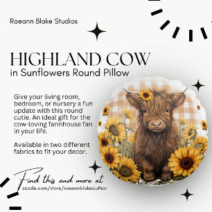 Highland-Rind in Sonnenblumen Runde Kissenhülle Rundes Kissen