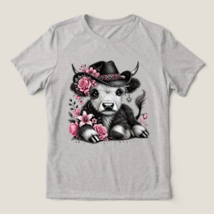 Highland-Rind mit Blumenhut Tri-Blend Shirt